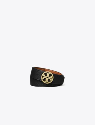 Tory Burch Miller Reversible Logo Belt In Black/classic Cuoio/gold