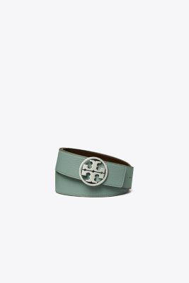 Tory Burch Miller Reversible Leather Belt In Arctic/marten/silver