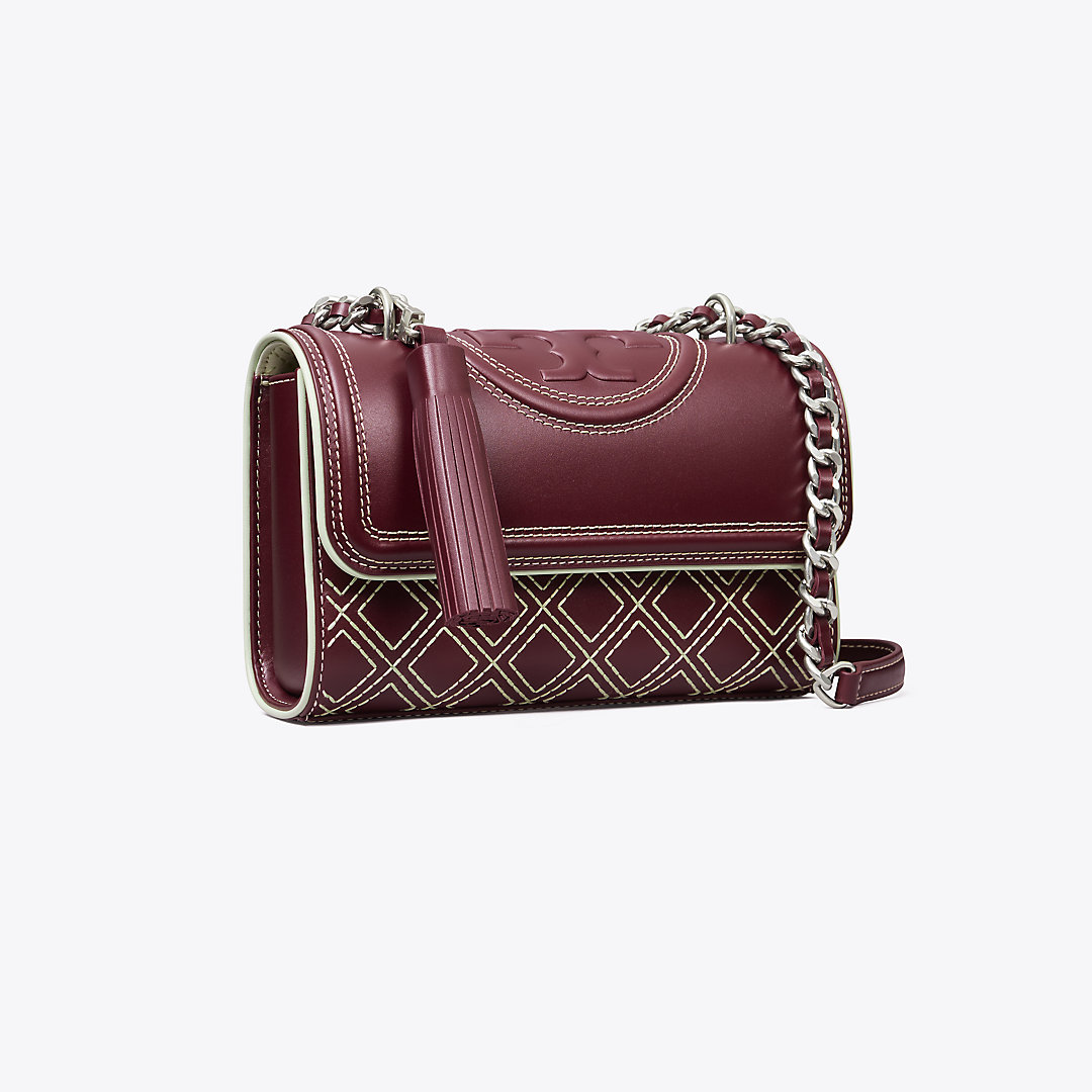 Tory Burch Small Fleming Pop Stitch Convertible Shoulder Bag In Beetle Berry