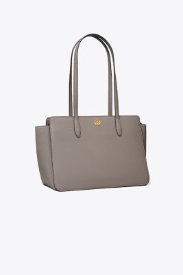 Tory Burch Gray Heron Robinson Pebbled Leather Small Tote