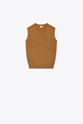 Tory Sport Tory Burch Cashmere V-neck Sweater Vest In Allspice