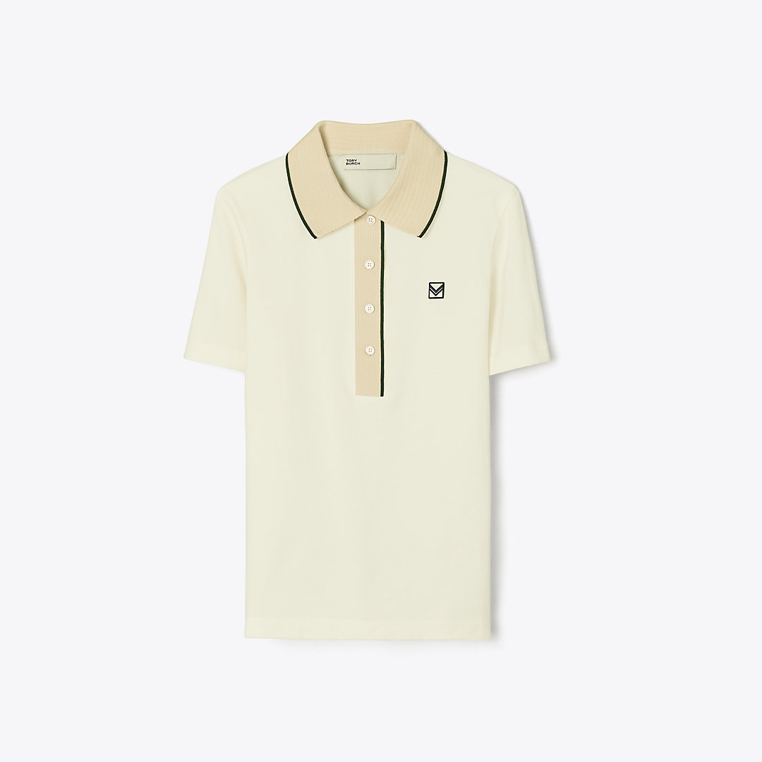 Tory Sport Vintage Collar Piqué Polo In New Ivory