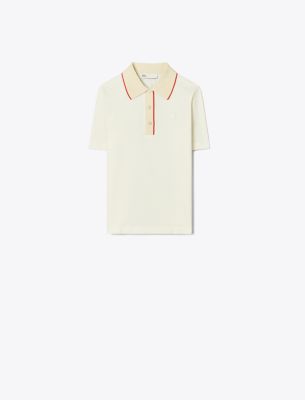 Tory Sport Vintage Collar Piqué Polo In New Ivory/red