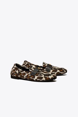 Tory Burch Logo Leopard Velvet Jacquard Ballet Loafers In Reva Leopard Combo A/perfect Black