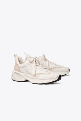 Tory Burch Good Luck Suede-trimmed Sneakers In Calcare/cream/new Ivory