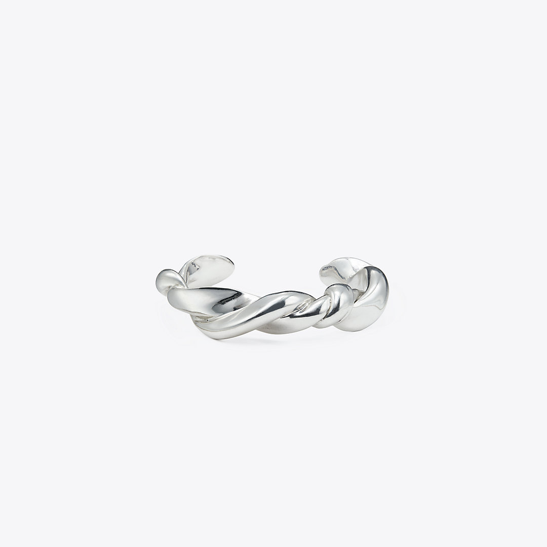 Tory Burch Twisted T Rope Cuff In Silver