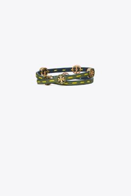 Tory Burch Miller Enamel Double-wrap Bracelet In Tory Gold/palm Leaf