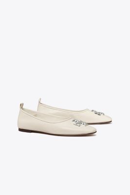 Tory Burch Eleanor Leather Medallion Ballerina Flats In New Ivory
