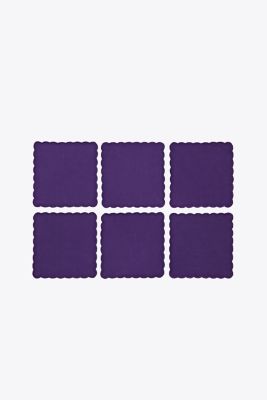 Tory Burch Scalloped Cocktail Linen Napkin, Set Of 6 In Dark Purple