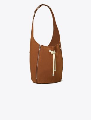 TORY BURCH SPAGHETTI STRAP LARGE ZIP BUCKET BAG 
