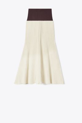 Tory Burch Ribbed Skirt In Off-white | ModeSens