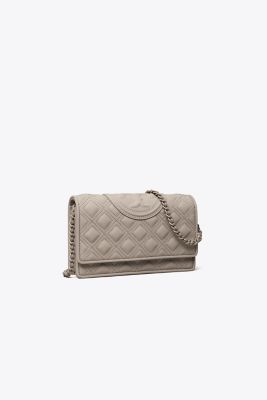 Tory Burch Fleming Matte Wallet Crossbody In Gray Heron