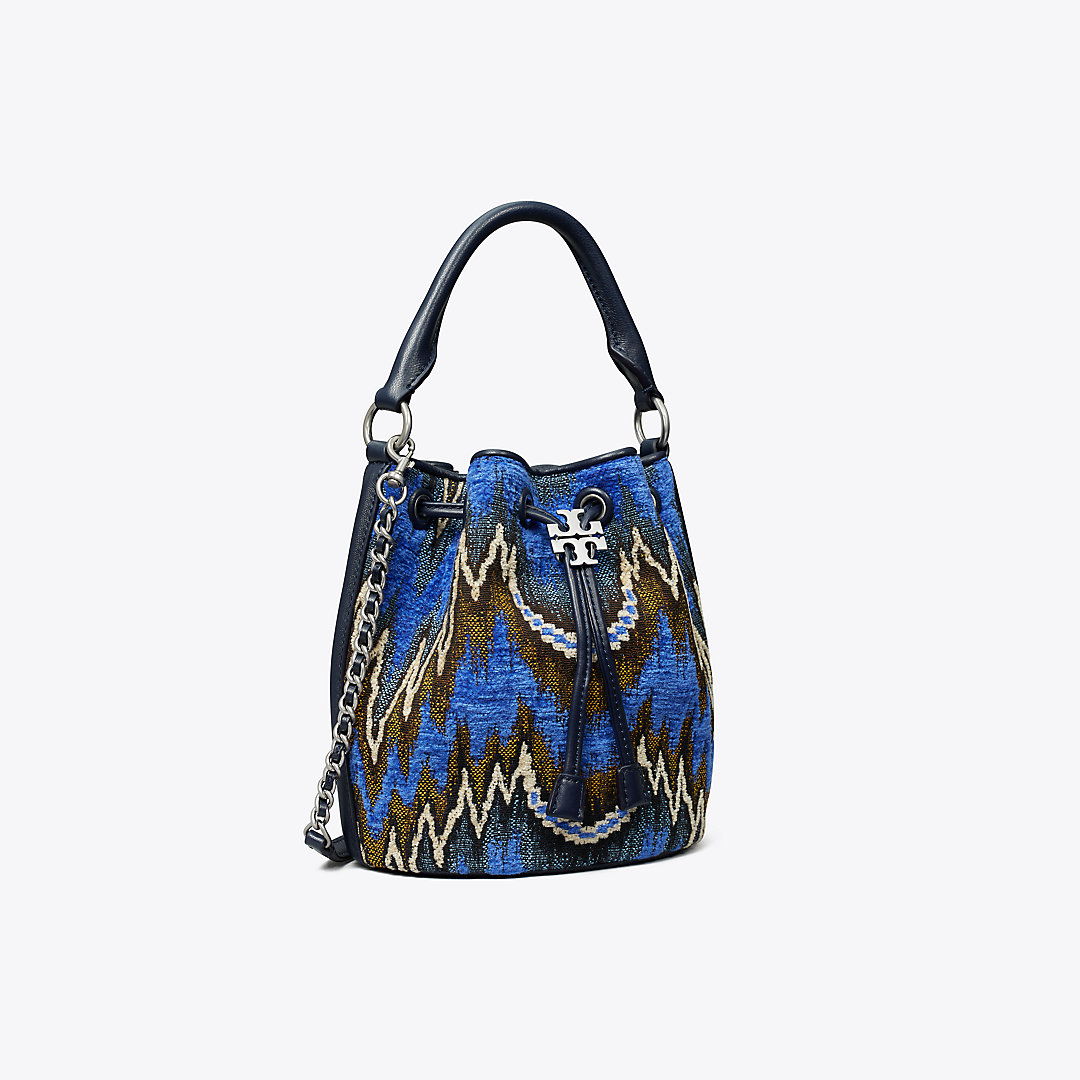 Tory Burch Fleming Soft Flame Stitch Bucket Bag In Blue Dahlia Multi