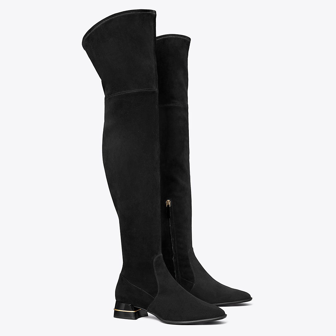 Tory Burch Multi Logo Stretch Over The Knee Boot In Perfect Black | ModeSens