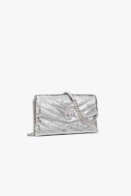 Tory Burch Kira Chevron Metallic Pave Logo Chain Wallet In Silver ...