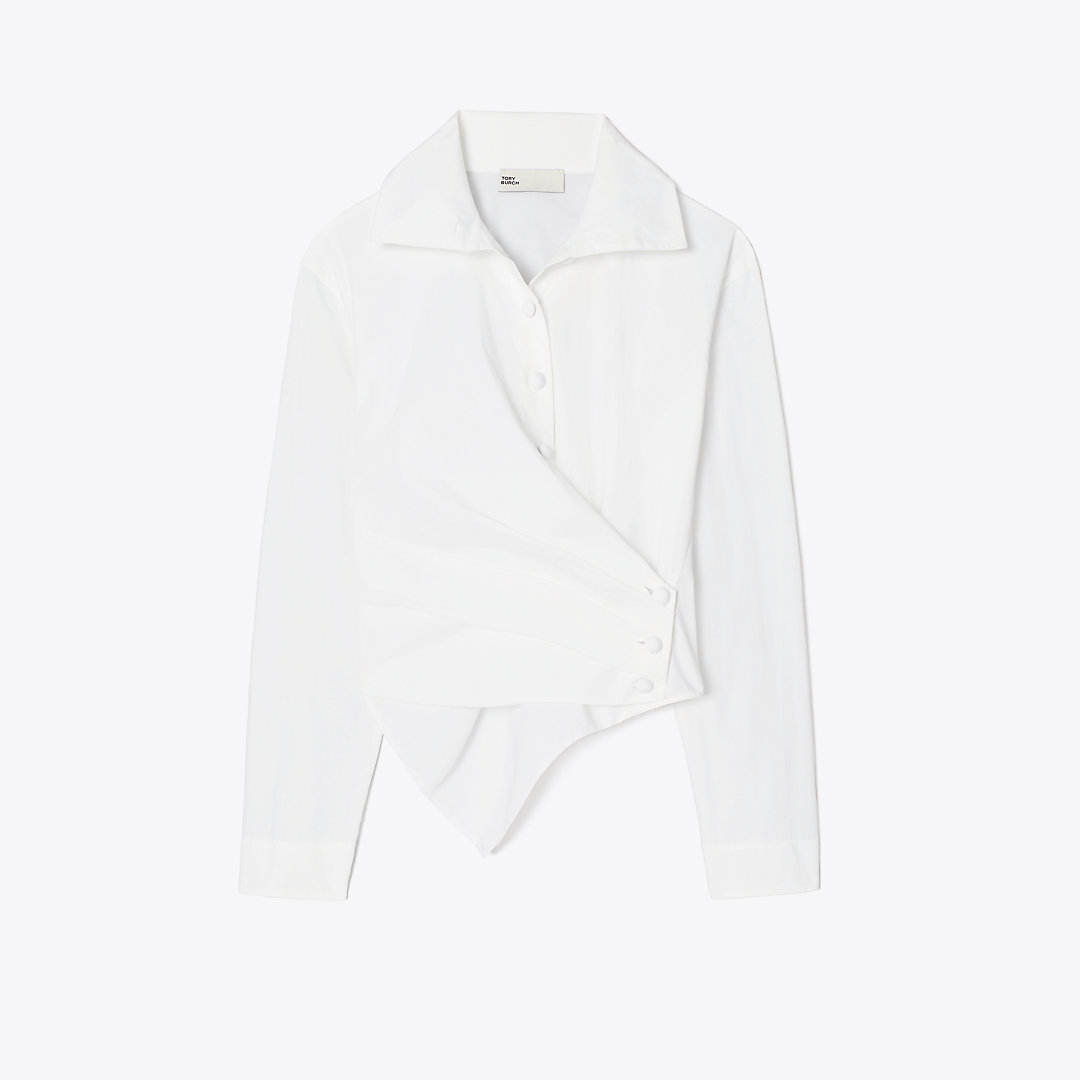 Shop Tory Burch Poplin Wrap Shirt In White