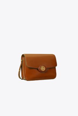 Tory Burch Robinson Spazzolato Convertible Shoulder Bag In Dark Sienna