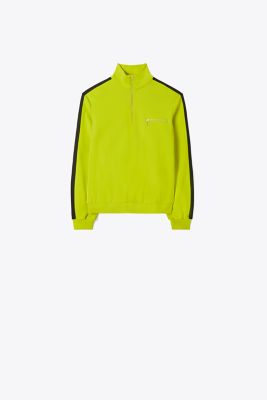 Tory Burch Knit Quarter Zip In Bright Lime