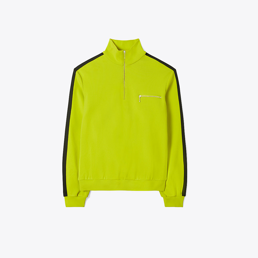 Tory Burch Knit Quarter Zip In Bright Lime