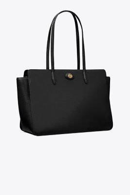 Tory Burch Robinson Pebbled Tote In Black