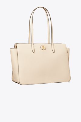 Tory Burch Robinson Pebbled Tote In New Cream