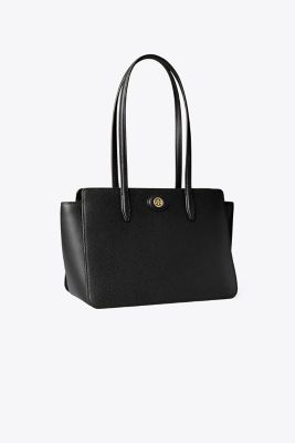 Tory Burch Small Robinson Saffiano Leather Tote In Black