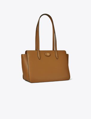 Tory Burch Small Robinson Pebbled Tote In Brown