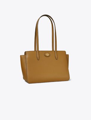 Tory Burch Small Robinson Pebbled Tote In Bistro Brown