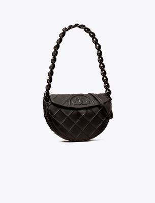 Tory Burch Mini Fleming Soft Crescent Bag In Black