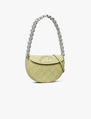 Tory Burch Mini Fleming Soft Crescent Bag In Olive Sprig