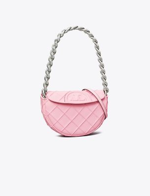 Tory Burch Mini Fleming Soft Crescent Bag In Pink Plie