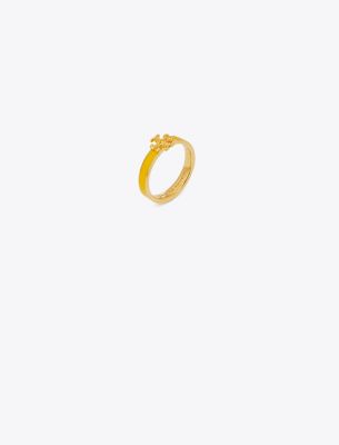 Tory Burch Women's Kira 18k-gold-plated & Enamel Logo Ring In Gold Yellow