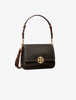 Tory Burch Leather Flap Shoulder Bag In Black