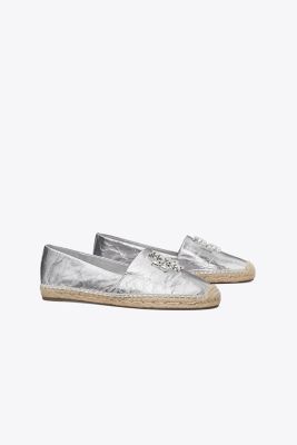Tory Burch Eleanor Metallic Medallion Loafer Espadrilles In Silver