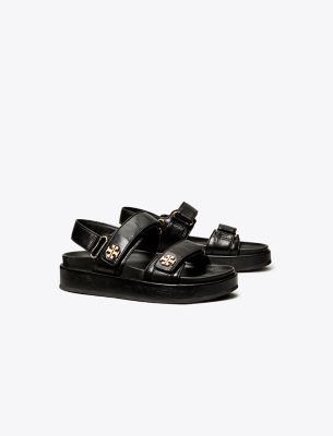 Tory Burch Kira Leather Dual-band Sport Sandals In Black