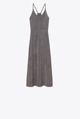 Tory Burch Metallic Knitted Slip Dress In Bronze Multi Metallic