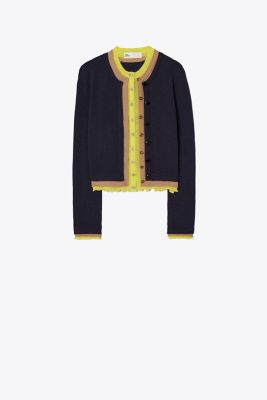 Tory Burch Triple Layer Cashmere Cardigan In Blue