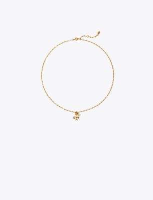 Tory Burch Thin Roxanne Pendant Necklace In Tory Gold/cream