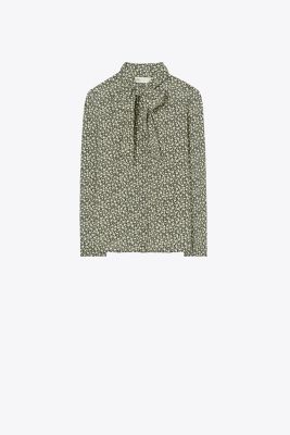 Tory Burch Ditsy Floral Bow Blouse In Black