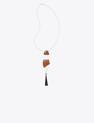 Shop Tory Burch Geo Fish Necklace In Tory Silver/multi