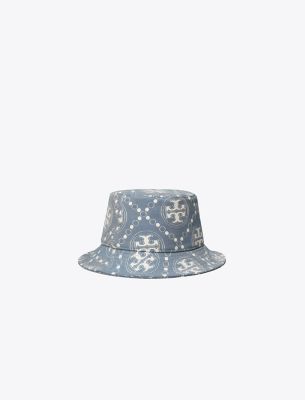Tory Burch T-monogram Denim Bucket Hat In Blue/white