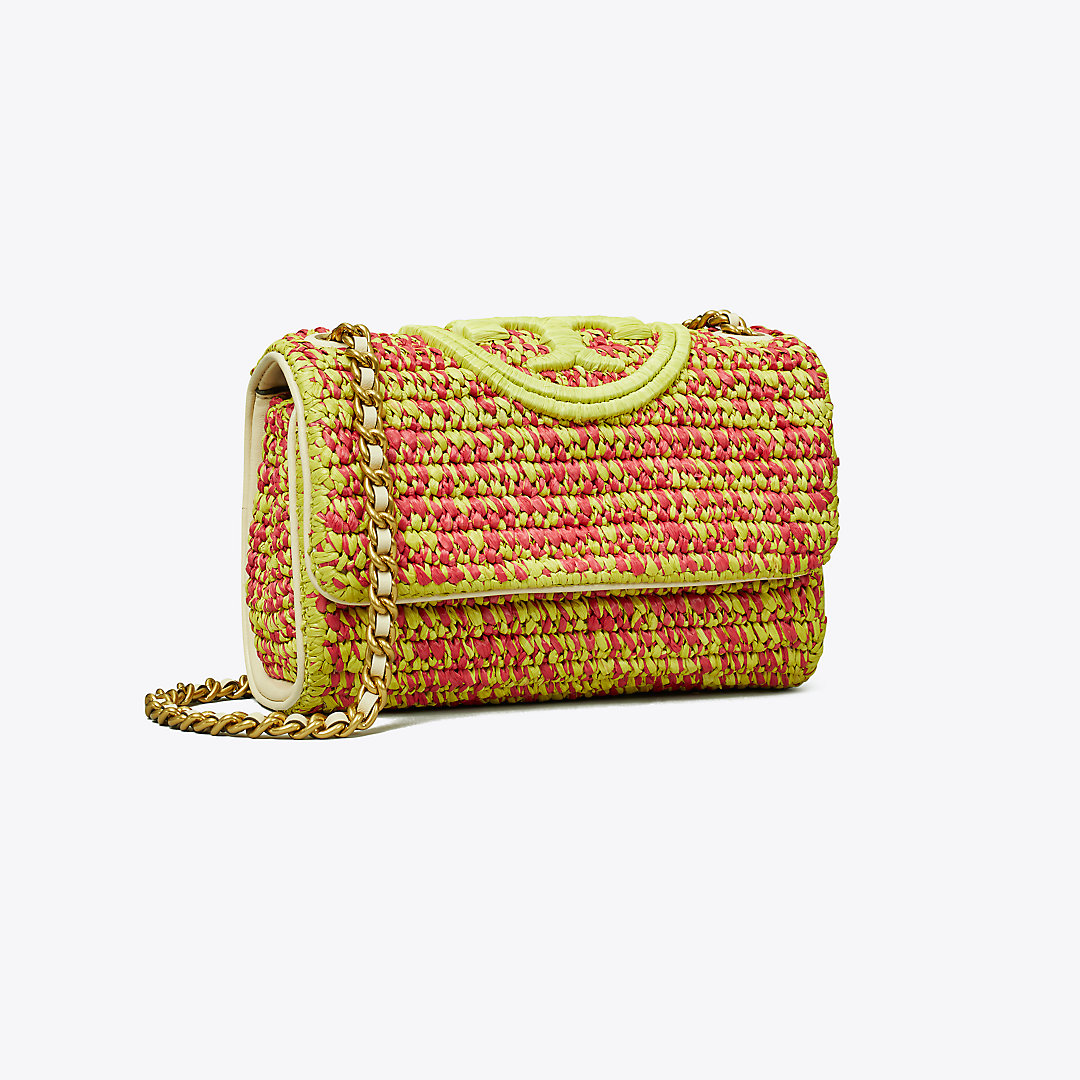 Tory Burch Small Fleming Soft Crochet Convertible Shoulder Bag In Exotic Red/green Citrine