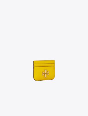 Tory Burch Eleanor Pebbled Card Case In Lemoncello