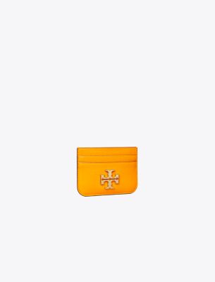 Tory Burch Eleanor Pebbled Card Case In Orange Lily