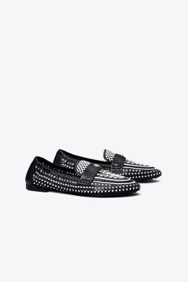 Tory Burch Woven Leather Mini Medallion Loafers In Perfect Black/perfect Black/new Ivor