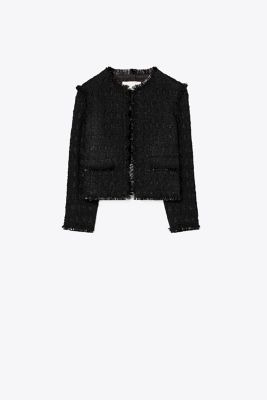 Tory Burch Tinsel Tweed Jacket In Black