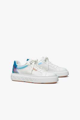 Shop Tory Burch Ladybug Sneaker In White/iridescent/coral Blue