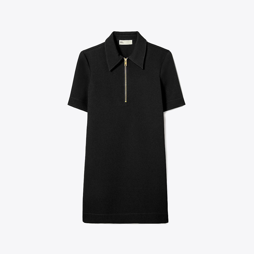 Tory Burch Short-sleeve Crepe Polo Shift Dress In Black