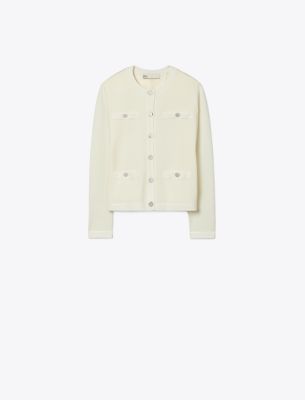 Tory Burch Kendra Cardigan In Light New Ivory/white Asparagus