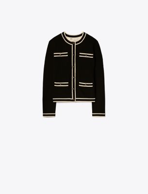 Tory Burch Kendra Cardigan In Black/french Cream